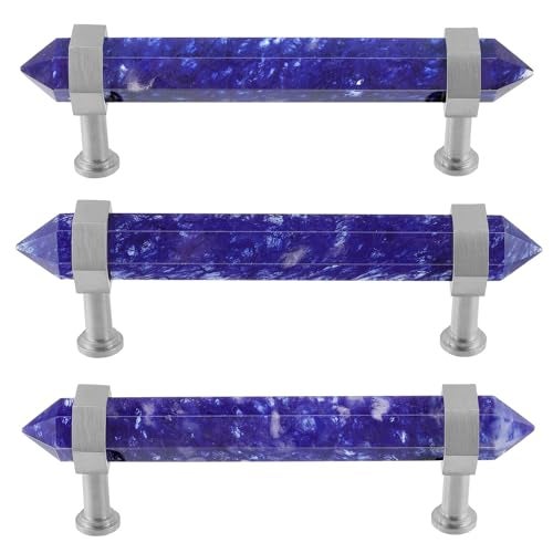 Rockcloud Pack of 2 Blue Smelting Quartz Crystal Point Stone Drawer Pulls with Screws, Silver Tone Cabinet Knobs Cupboard Pulls Door Handles for Home Office Decor, Blue - Image 4