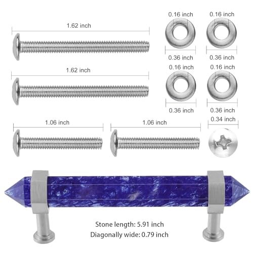 Rockcloud Pack of 2 Blue Smelting Quartz Crystal Point Stone Drawer Pulls with Screws, Silver Tone Cabinet Knobs Cupboard Pulls Door Handles for Home Office Decor, Blue - Image 2