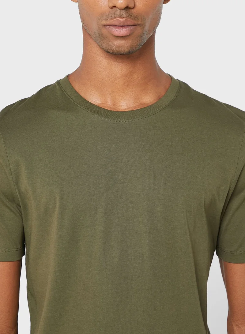 JACK & JONES Green Solid Crew Neck T-Shirt for Men | Best Price UAE