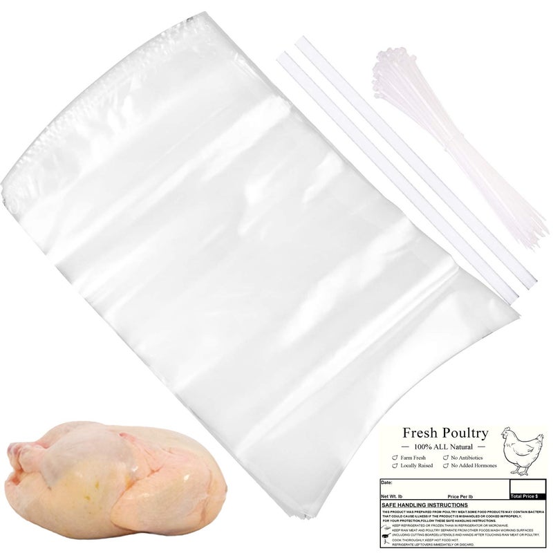 Morepack Large Turkey Poultry Shrink Bags50 Pcs 16x30 Inches Clear Poultry Heat Shrink Bags Freezer with Freezer LabelsZip TiesSilicone Straw for Turkey ChickensRabbits