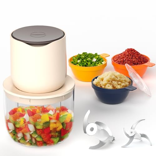 Amsdifio Electric Chopper, Rechargeable Vegetable Chopper with 3000mAh Large Capacity Battery, Onion Chopper for Kitchen with 600ml Bowl & 3 * 240ml Food Grade Bowls, Butterfly Chopper for Kitchen - Image 1