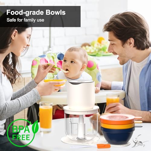Amsdifio Electric Chopper, Rechargeable Vegetable Chopper with 3000mAh Large Capacity Battery, Onion Chopper for Kitchen with 600ml Bowl & 3 * 240ml Food Grade Bowls, Butterfly Chopper for Kitchen - Image 5