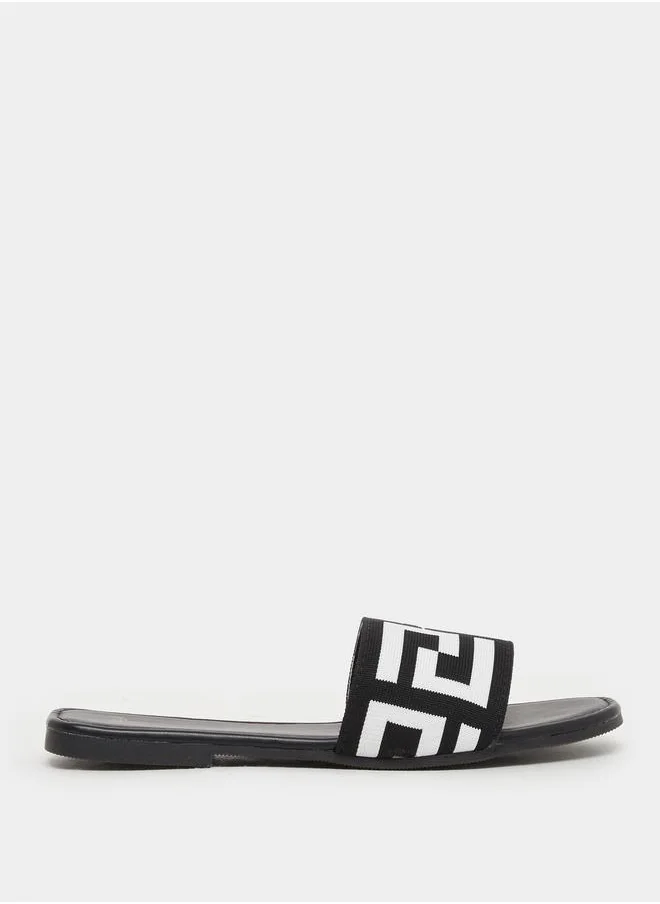 ستايلي Styli Textured Printed Flat Sandals