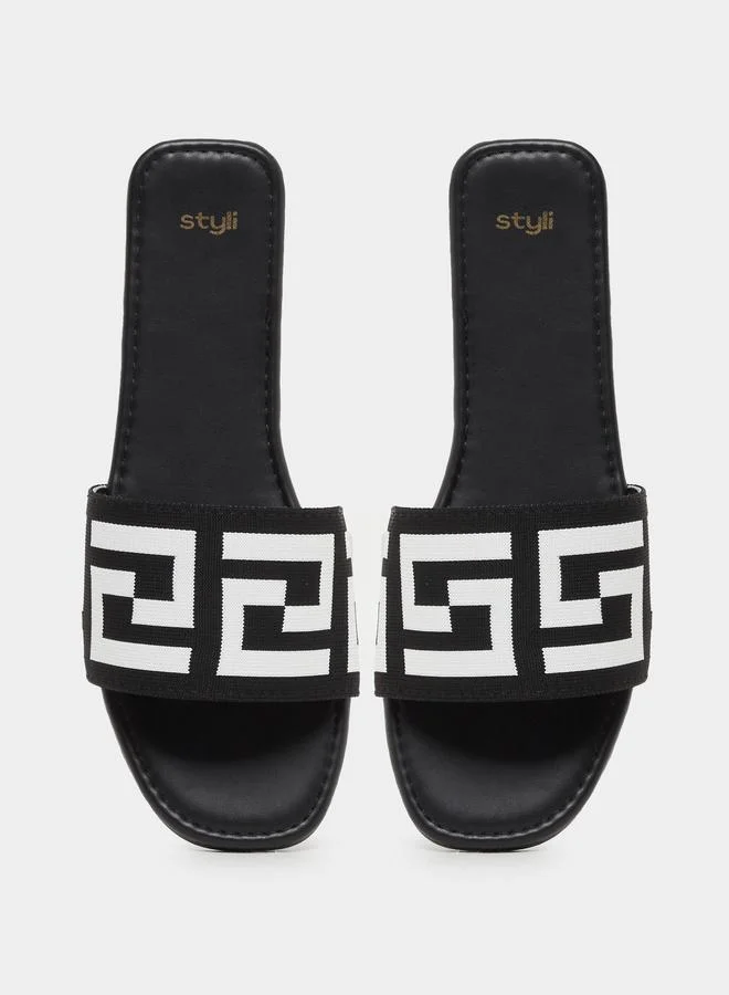 Styli Styli Textured Printed Flat Sandals