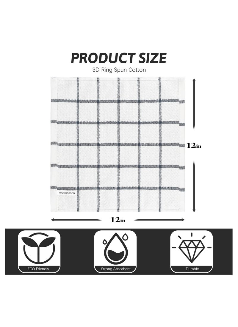 Cuken 8 Pieces Kitchen Absorbent Dish Cloths, Cotton Dish Towels, Quick Drying Reusable Cleaning Towels Tea Towels, Nonstick Oil Washable Rags, Multi Purpose Dish Towels for Kitchen, Black Plaid  - Image 2