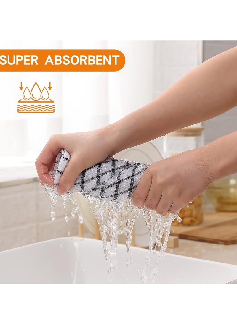 Cuken 8 Pieces Kitchen Absorbent Dish Cloths, Cotton Dish Towels, Quick Drying Reusable Cleaning Towels Tea Towels, Nonstick Oil Washable Rags, Multi Purpose Dish Towels for Kitchen, Black Plaid  - Image 4
