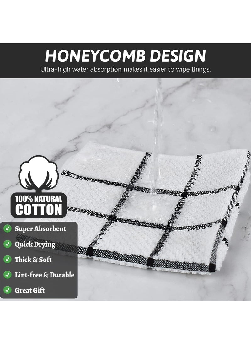 Cuken 8 Pieces Kitchen Absorbent Dish Cloths, Cotton Dish Towels, Quick Drying Reusable Cleaning Towels Tea Towels, Nonstick Oil Washable Rags, Multi Purpose Dish Towels for Kitchen, Black Plaid  - Image 5
