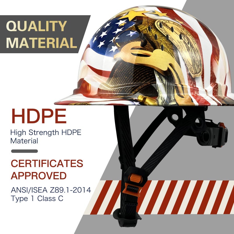 SAFEBUILDER SBD-G1C Construction Full Brim Safety Helmet HDPE Hard Hat Vented Hardhats Sunshade Carbon Fiber Pattern Industrial Work Certified ANSI/ISEA Z89.1 (A-Flag-Full Brim Hard Hats) - Image 4