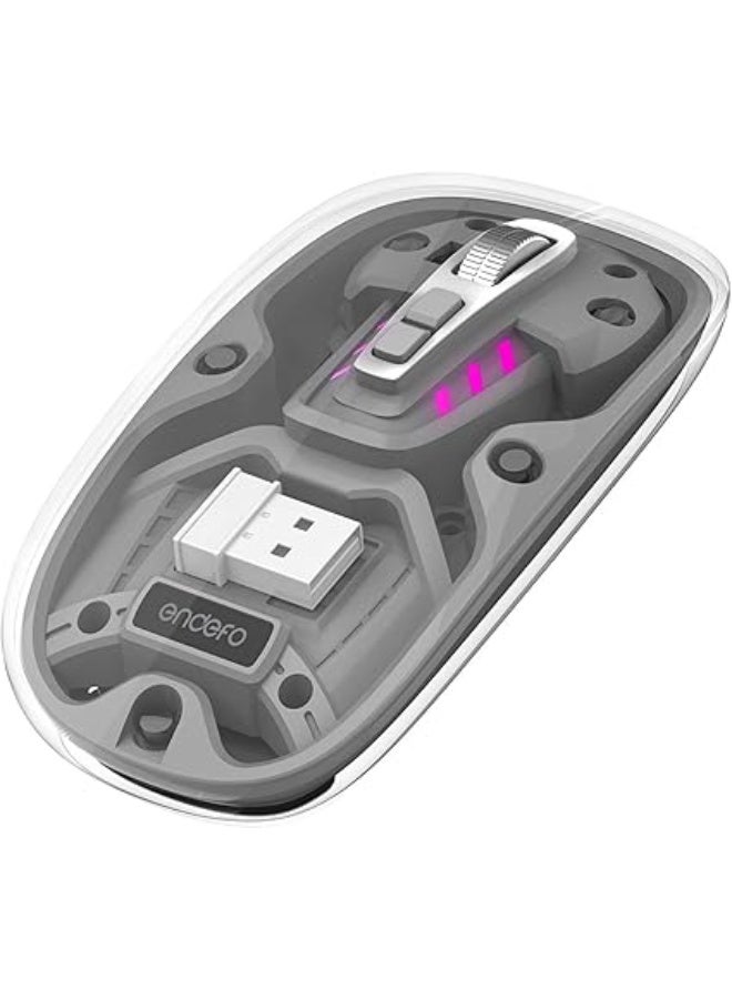 ماوس لاسلكي شفاف قابل لإعادة الشحن بتقنية 5D - منفذ USB-C، تصميم شفاف، اتصال ثنائي بالكمبيوتر، 2.5 جيجاهرتز، زر 5D