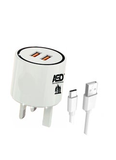 Dual USB Mobile Charger with Type-C Cable for ios and Android - ASD-01