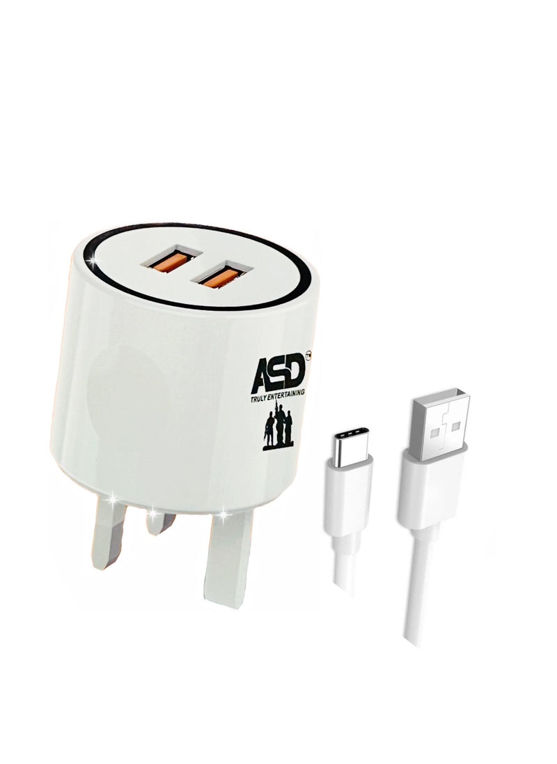 ASD Dual USB Mobile Charger with Type-C Cable for ios and Android - ASD-01  - Image 1