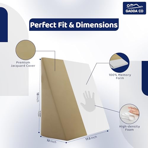 GADDA CO Wedge Cushion | 2 Years Warranty |Orthopedic Wedge Pillow for Sleeping, Acid Reflux & GERD Relief |Memory Foam Leg Elevator Cushion for Pregnancy, Back Support | Beige, 18L x 17.5W x 10H Inch - Image 2