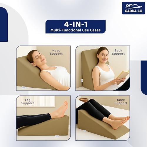 GADDA CO Wedge Cushion | 2 Years Warranty |Orthopedic Wedge Pillow for Sleeping, Acid Reflux & GERD Relief |Memory Foam Leg Elevator Cushion for Pregnancy, Back Support | Beige, 18L x 17.5W x 10H Inch - Image 5
