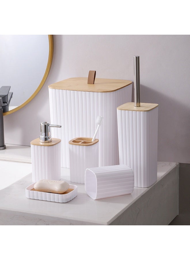 6 Pcs Bathroom Accessories Set,Household Toiletries Set,Sturdy and Durable,with Garbage can, Soap Dish, Toilet Brush, Mouthwash Cup, Lotion Bottle, Toothbrush Holder,Suitable for Family and Travel Use