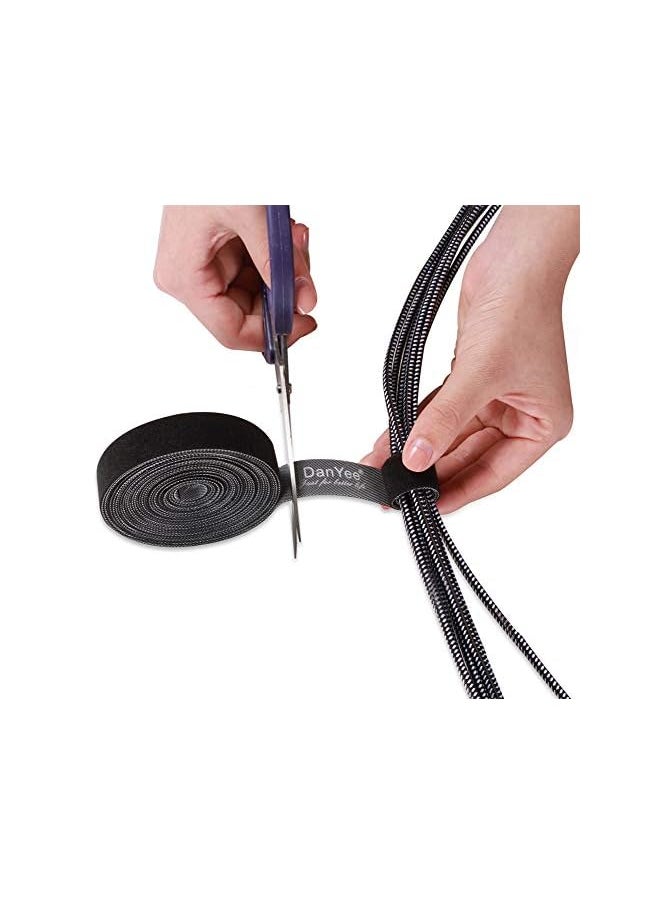 Ethernet Cable Wire Straps DanYee 2 Roll Cable Ties Hook & Loop Nylon Fastening Tape Wire 3M Adjustable Wire Organizer Cord Rope Holder for Computer Cable Management(BLACK-3M(2 Roll))