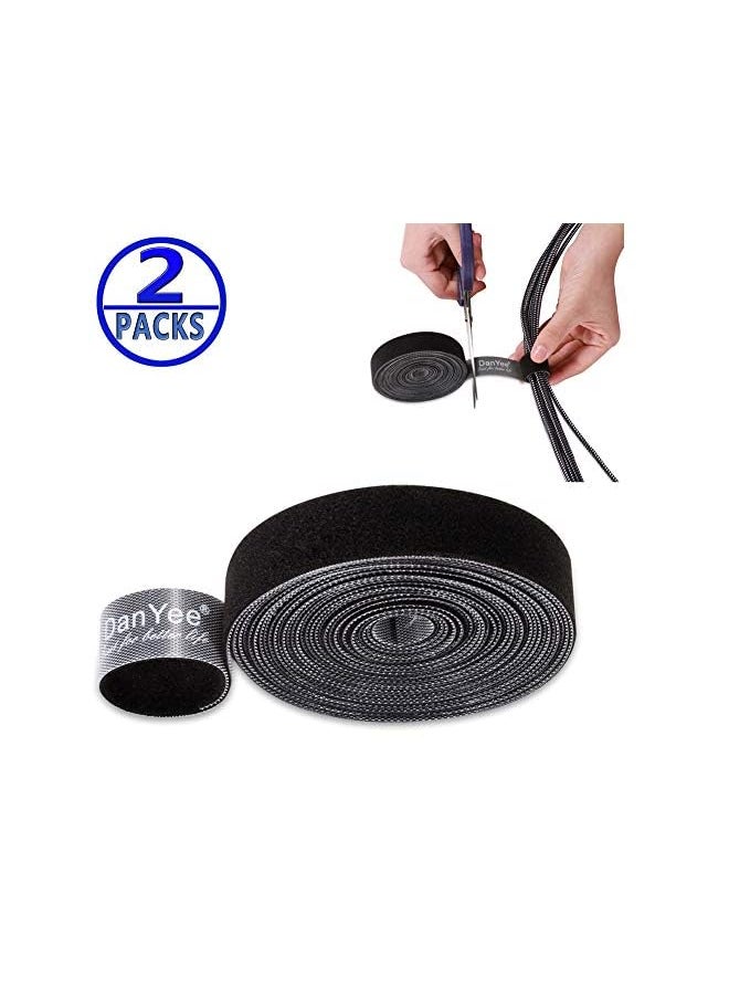 Ethernet Cable Wire Straps DanYee 2 Roll Cable Ties Hook & Loop Nylon Fastening Tape Wire 3M Adjustable Wire Organizer Cord Rope Holder for Computer Cable Management(BLACK-3M(2 Roll))