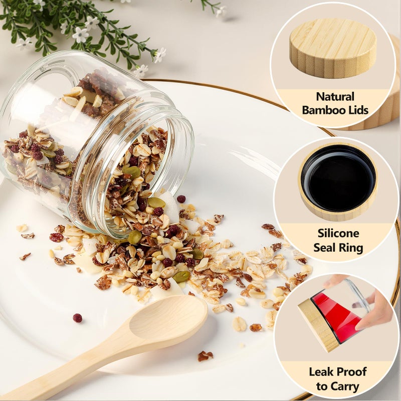 TBWIND 4 Pack 10oz Glass Jars with Bamboo Lids, Spoons, Airtight Overnight Oats Containers, Wide Mouth Mason Jars, Food Storage Container for Yogurt Salad Snacks Spice Sugar Meal Prep â€“ Reusable - Image 5