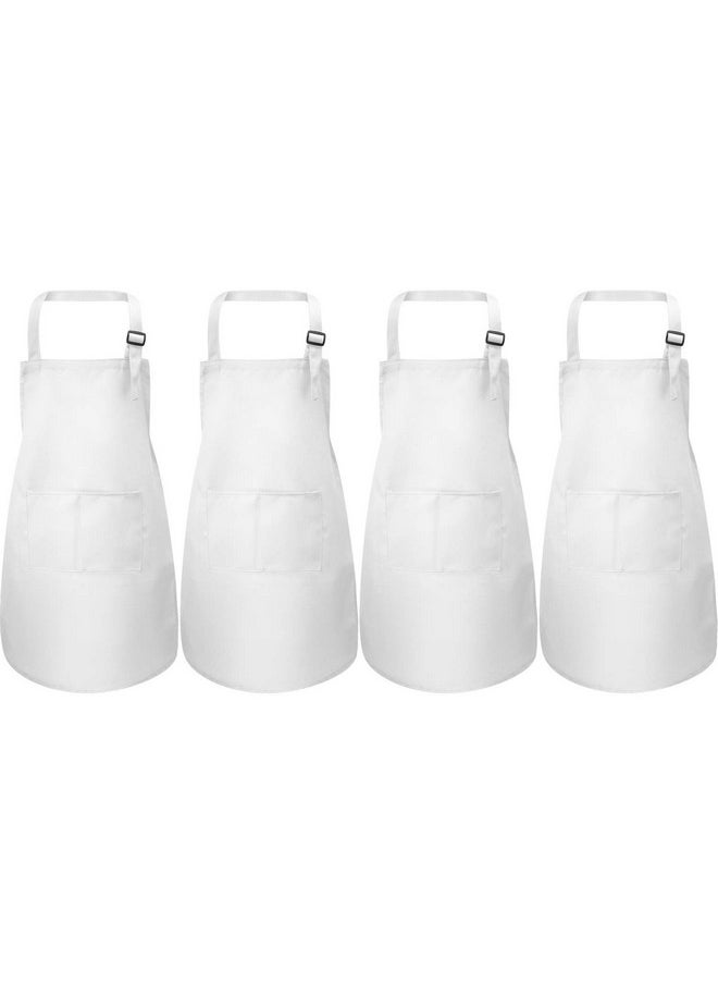 Yaomiao 4 Pieces Kids Apron With Pocket Children Adjustable Chef Apron For Cooking Baking Painting (White M For 7 13 Age)  - Image 1