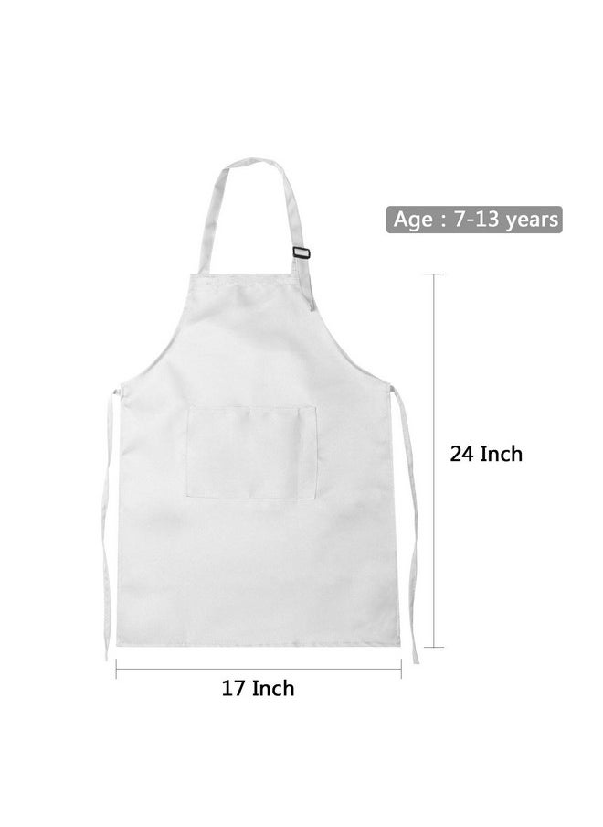 Yaomiao 4 Pieces Kids Apron With Pocket Children Adjustable Chef Apron For Cooking Baking Painting (White M For 7 13 Age)  - Image 2