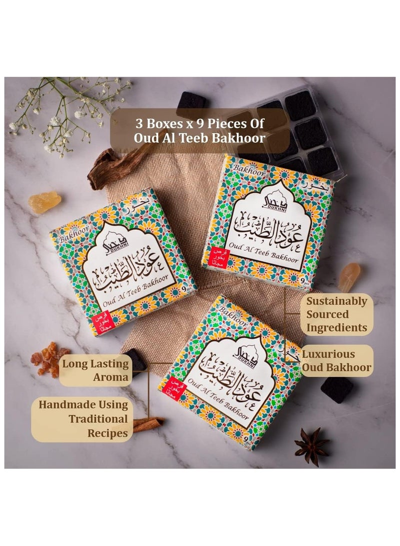 Dukhni Oud Al Teeb Bakhoor 3 boxes x 9 Piece each | Arabic Bakhoor Incense | Sandalwood Blend | Perfect for Prayer Time | To Relax & Meditate | Handmade Traditional recipe - Image 3