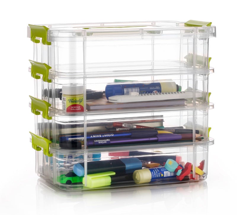HOLLIO plastic boxes for Storage transparent boxes for storage, Portable & Stackable Space Saving Organiser with Lid for Medicine, Jewelry, Arts & Crafts, Buttons, Beads (Red, 4 TIER) - Image 4