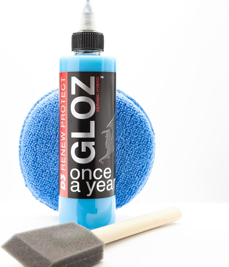 Renew Protect - GLOZ Semipermanent Tire & Trim Treatment, Mid to High Shine & Durability, Floor Mat- RV- Motorcycle-Safe, Acrylic Ceramic-Hybrid Protectant, Wash-Proof, 5 min Dry-Seal 8oz - Image 1