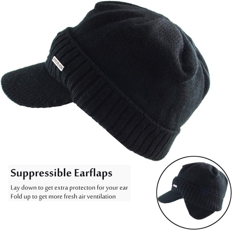 CAMOLAND Winter Beanie w/Visor & Earflaps for Men Outdoor Fleece Hat Scarf Set - Image 4