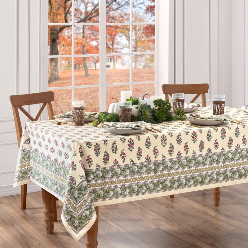 Elrene Home Fashions Nomad Harvest Block Print Fall/Thanksgiving Rectangle Wrinkle Resistant Tablecloth, 60"x102" - Image 1