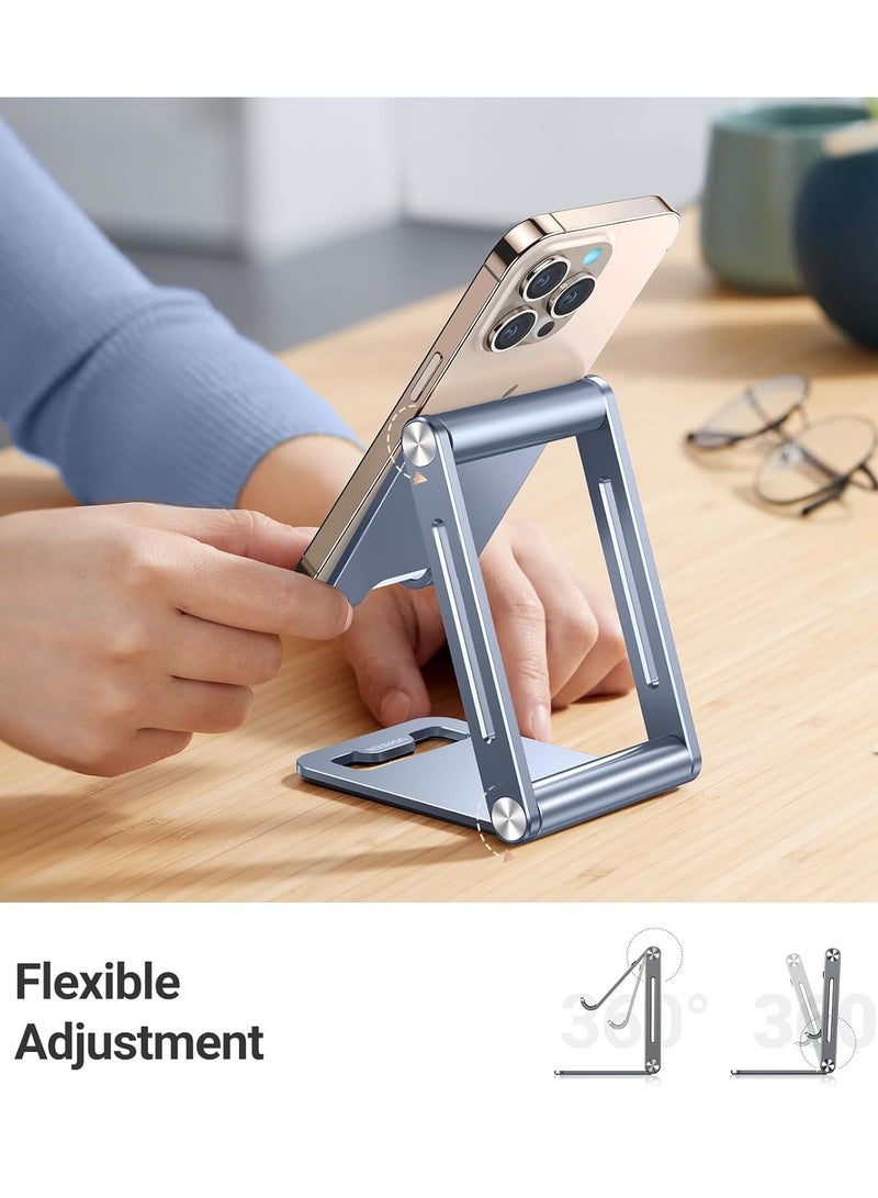 Bukela Phone Stand Aluminum Mobile Stand Adjustable Mobile Holder Foldable Phone holder, Desktop iPhone Stand Compatible with All Mobile Phone, iPhone 15 Pro/15 Pro Max, Samsung Galaxy, iPad, Silver - Image 2