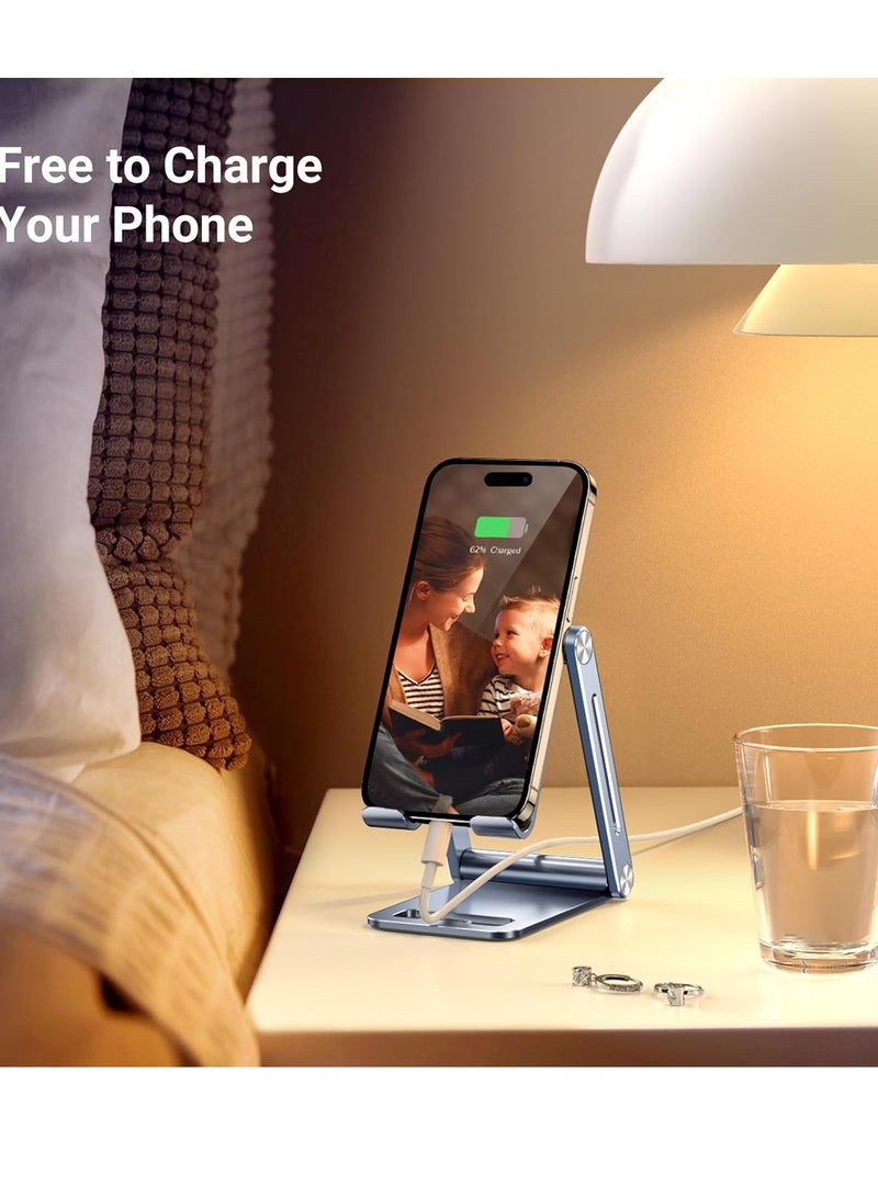 Bukela Phone Stand Aluminum Mobile Stand Adjustable Mobile Holder Foldable Phone holder, Desktop iPhone Stand Compatible with All Mobile Phone, iPhone 15 Pro/15 Pro Max, Samsung Galaxy, iPad, Silver - Image 5