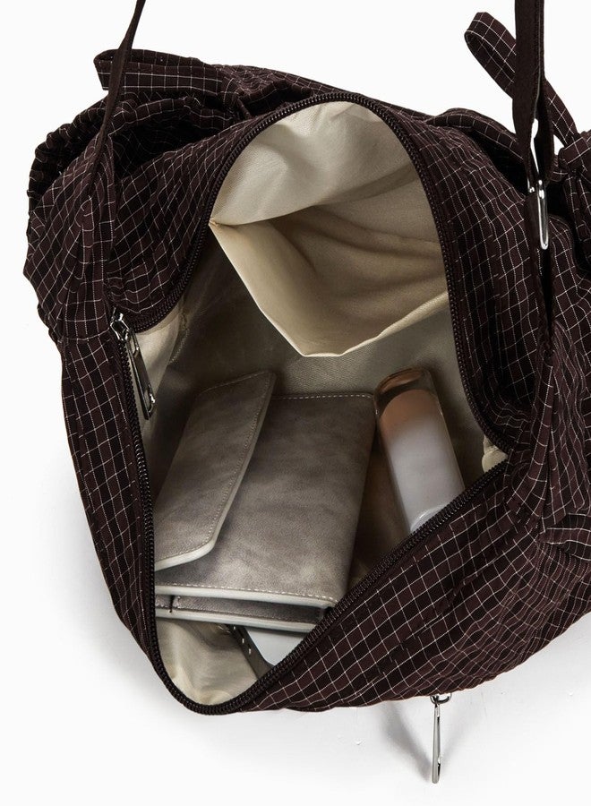 CATSEA Plaid Shoulder Bags For Women Bow Crossbody Bag Soft Messenger Purse Zipper Handbag Adjustable Shoulder Straps - Image 5