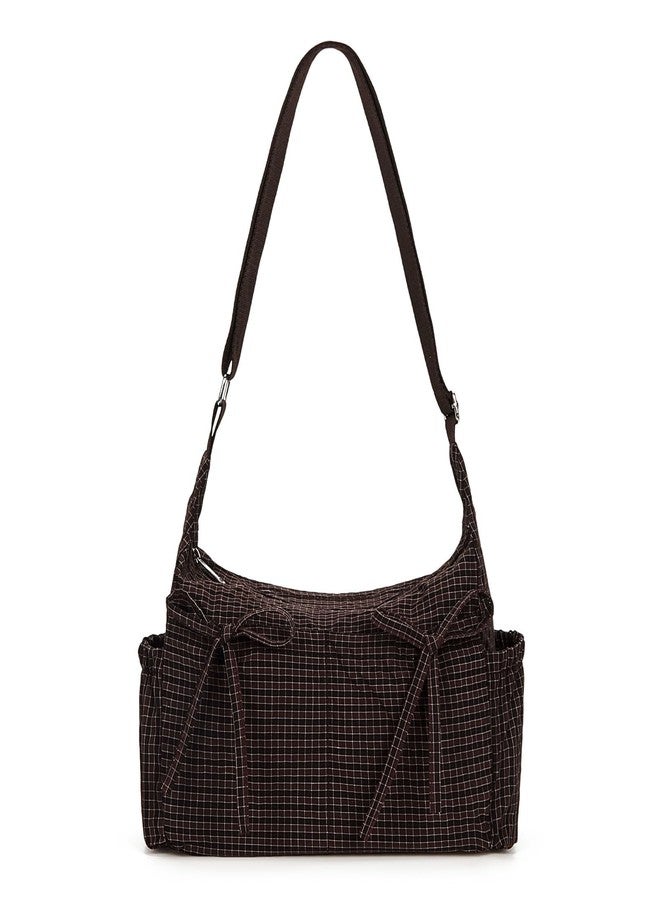 CATSEA Plaid Shoulder Bags For Women Bow Crossbody Bag Soft Messenger Purse Zipper Handbag Adjustable Shoulder Straps - Image 1