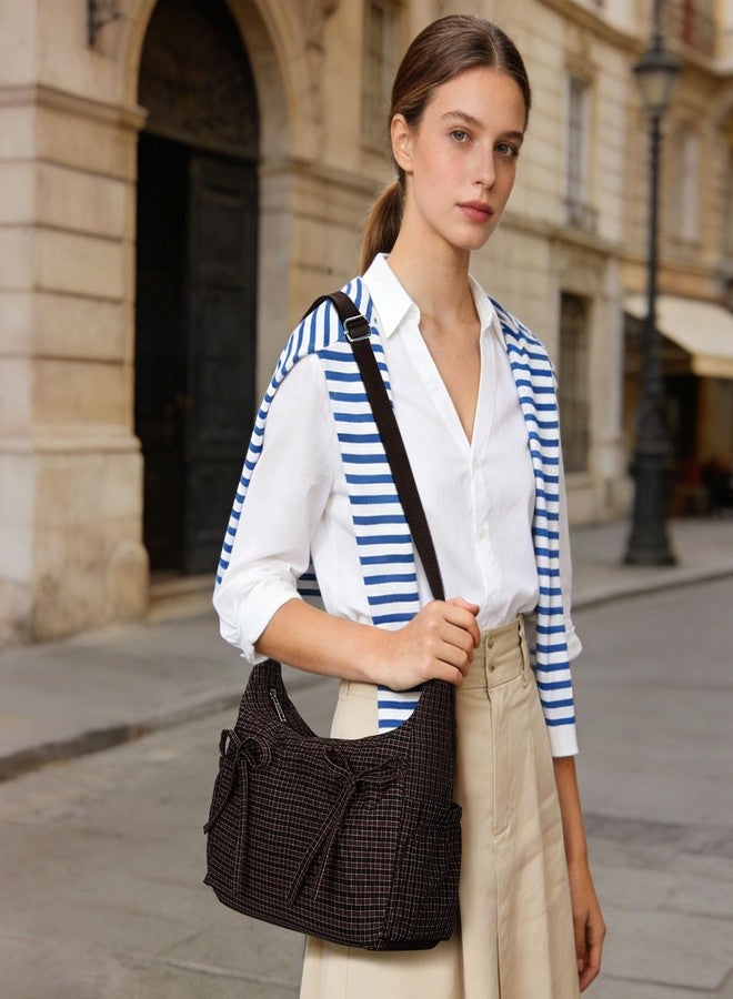 CATSEA Plaid Shoulder Bags For Women Bow Crossbody Bag Soft Messenger Purse Zipper Handbag Adjustable Shoulder Straps - Image 2