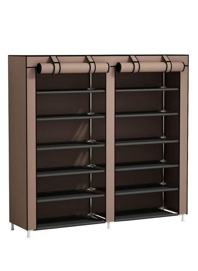 Generic Double-row 6-layer shoe rack, non-woven fabric cover shoe storage cabinet, corridor, doorway, living room shoe rack brown  - Image 2