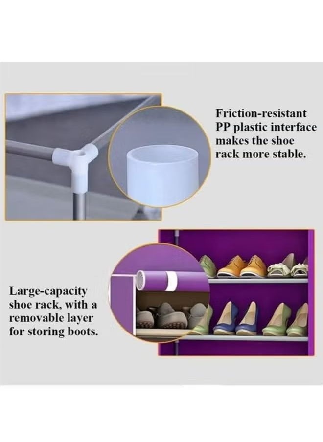 Generic Double-row 6-layer shoe rack, non-woven fabric cover shoe storage cabinet, corridor, doorway, living room shoe rack brown  - Image 4