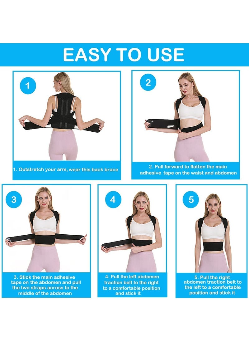 Posture correction belt for men and women, back support posture correction belt with breathable adjustable shoulder straps for improved lumbar support belt