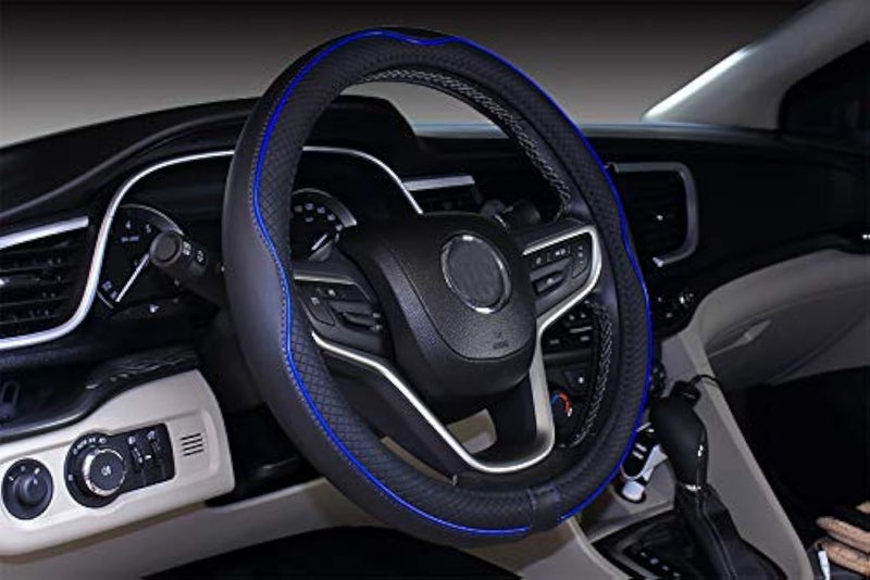 Mayco Bell Large Size Steering Wheel Cover Anti-Slip,Safety,Soft,Breathable,Durable,Full Surround,Comfortable Grip Microfiber Leather (15.5-16 inch, Black Dark Blue) - Image 1