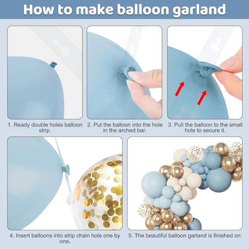 Amandir 153pcs Dusty Blue Balloon Garland Arch Kit, Different Sizes 18 12 10 5 inch Blue White Sand Latex Metallic Confetti Gold Balloons for Boys Birthday Boho Baby Shower Party Decoration Supplies - Image 3