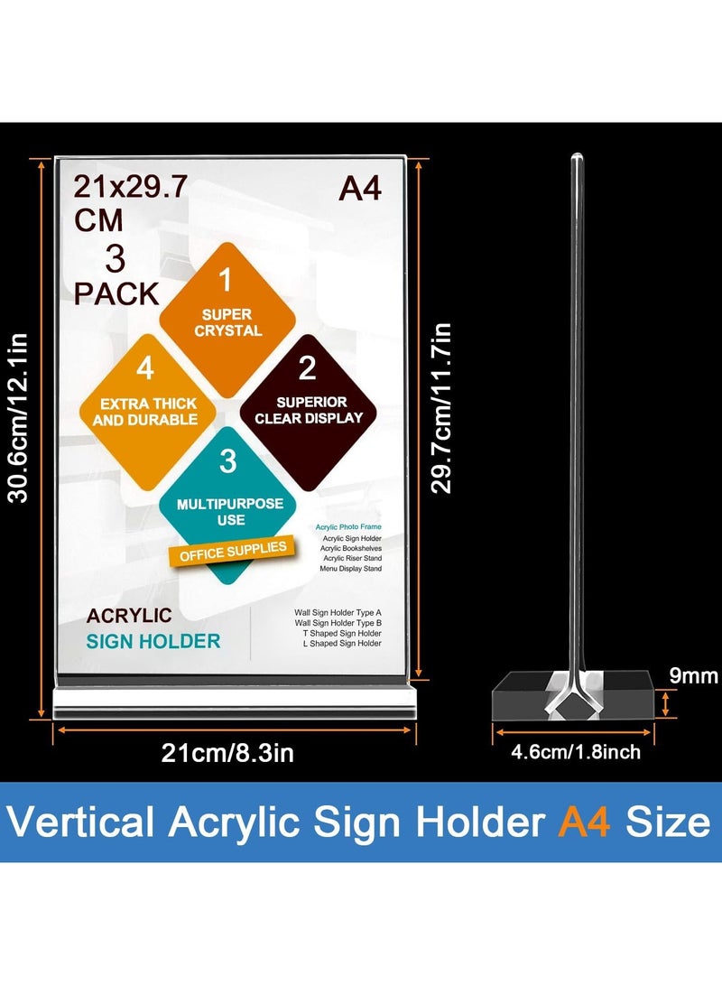 3packs A4 Menu Holders,Double Side Display,Acrylic Sign Holder,Clear Poster Holder Perspex Display Stand - Image 2