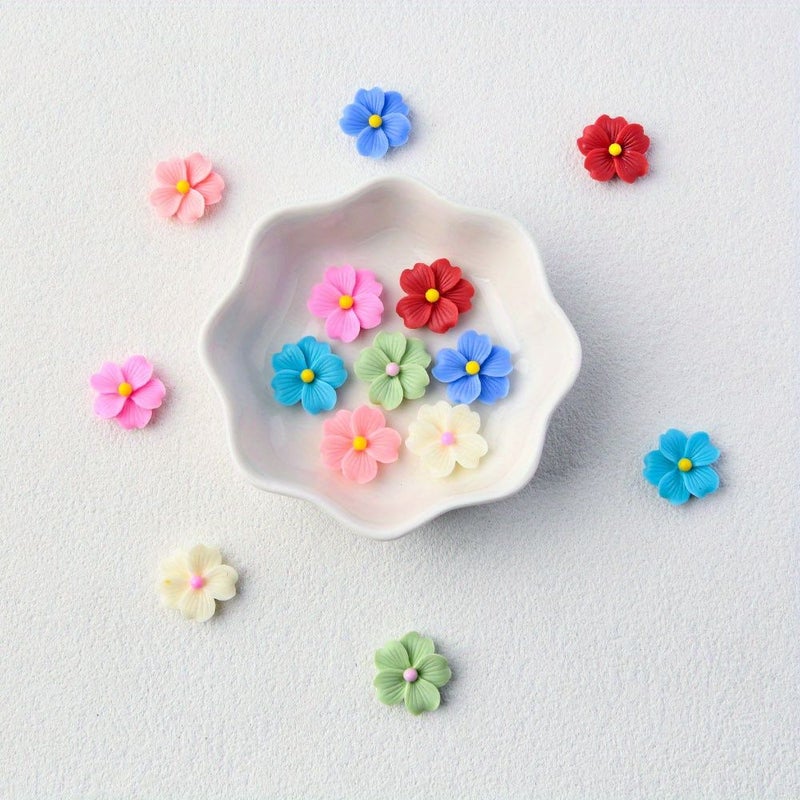 20 Blue Flatback Resin Flowers With Yellow Centers For Jewelry Making And Craft Embellishments 20pcs - Image 5