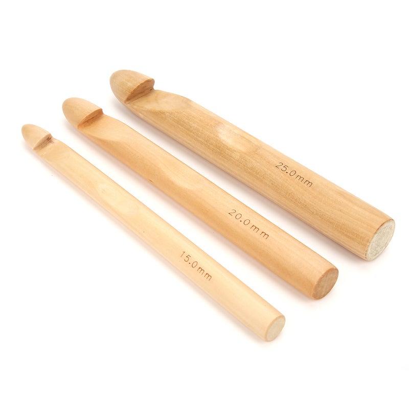 3pcs Large Thick Crochet Hook Wooden Knitting Needle Weaving Tool 15mm 20mm 25mm - Image 2