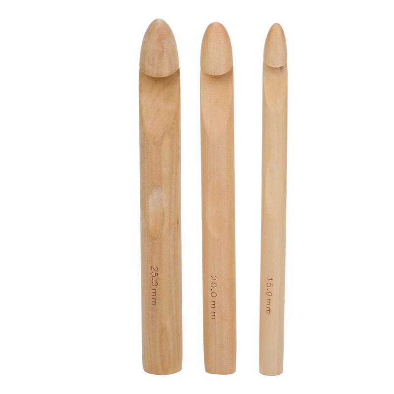 3pcs Large Thick Crochet Hook Wooden Knitting Needle Weaving Tool 15mm 20mm 25mm - Image 1