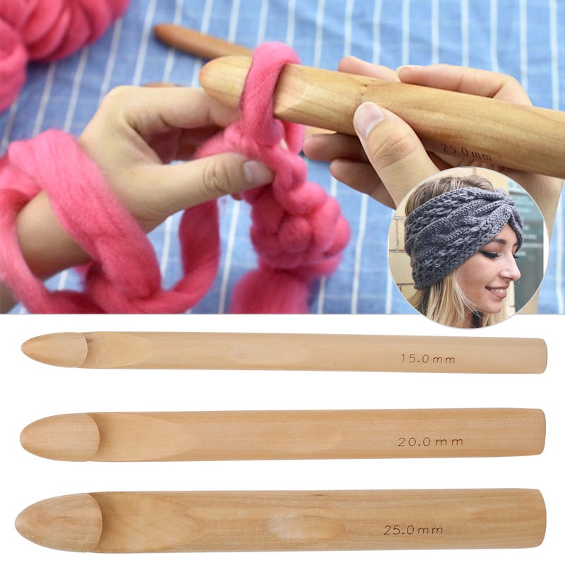 3pcs Large Thick Crochet Hook Wooden Knitting Needle Weaving Tool 15mm 20mm 25mm - Image 5