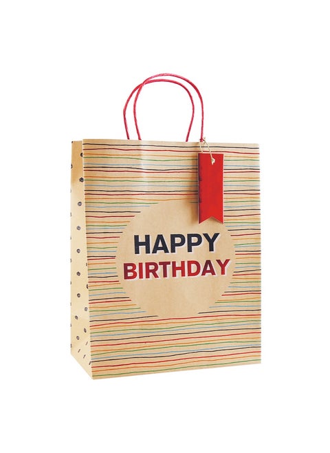 Eurowrap Kraft Birthday Stripes Large Bag