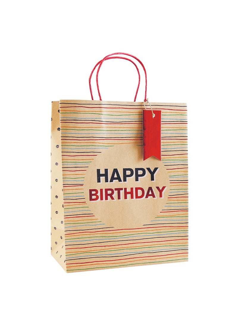 Eurowrap Kraft Birthday Stripes Large Bag