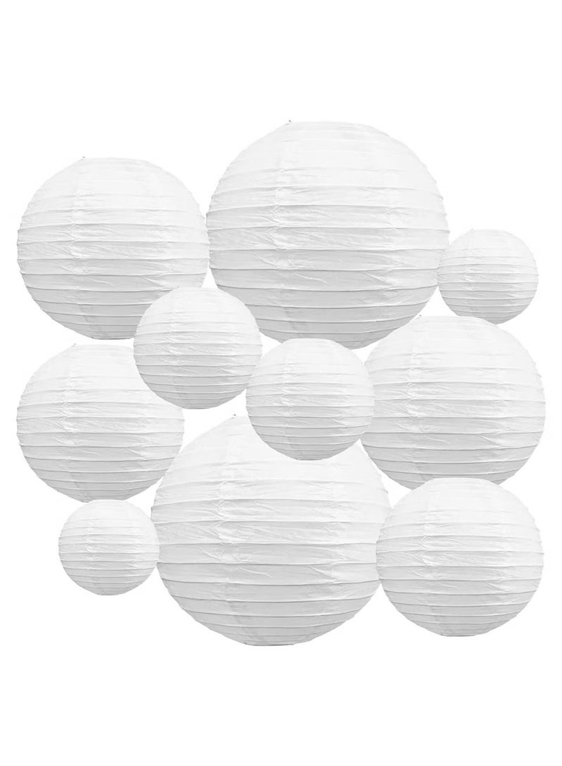 إيليلي فوانيس ورقية صينية يابانية، 10 قطع، فوانيس دائرية معلقة مزخرفة باللون الأبيض، مناسبة لأعياد الميلاد وحفلات الزفاف وحفلات الزفاف وديكور المنزل، 5 أحجام - Image 1