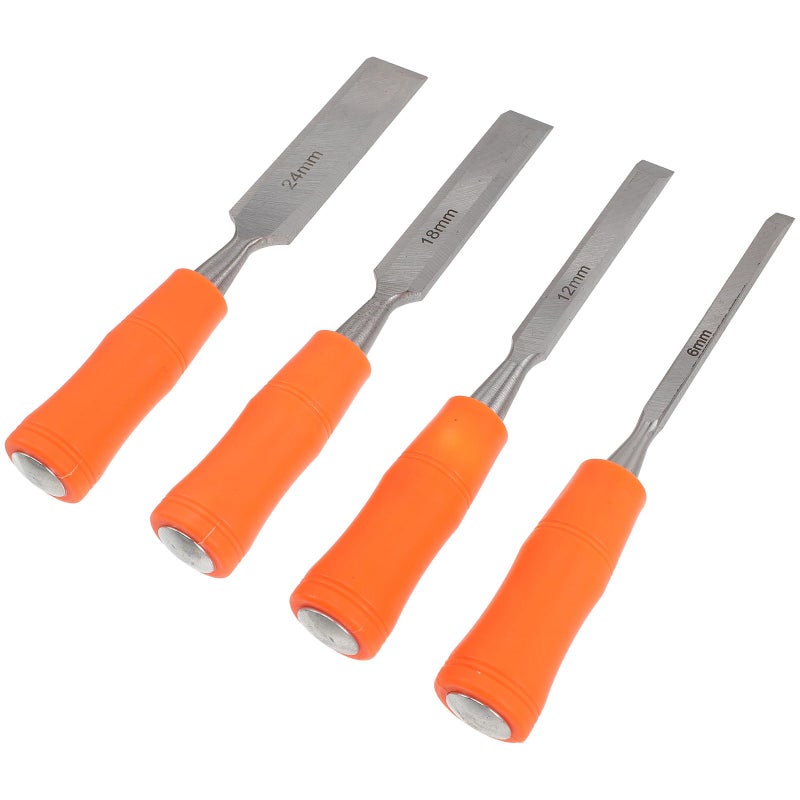4Pcs Wood Chisel Set High Carbon Steel Plastic Handle 6 24mm Carving Tool - Image 2