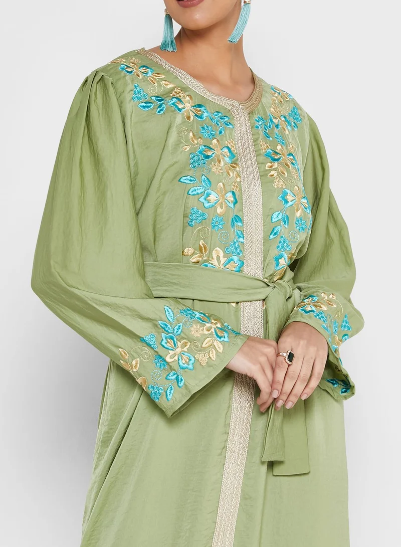 hayas closet Embellished Belted Jalabiya