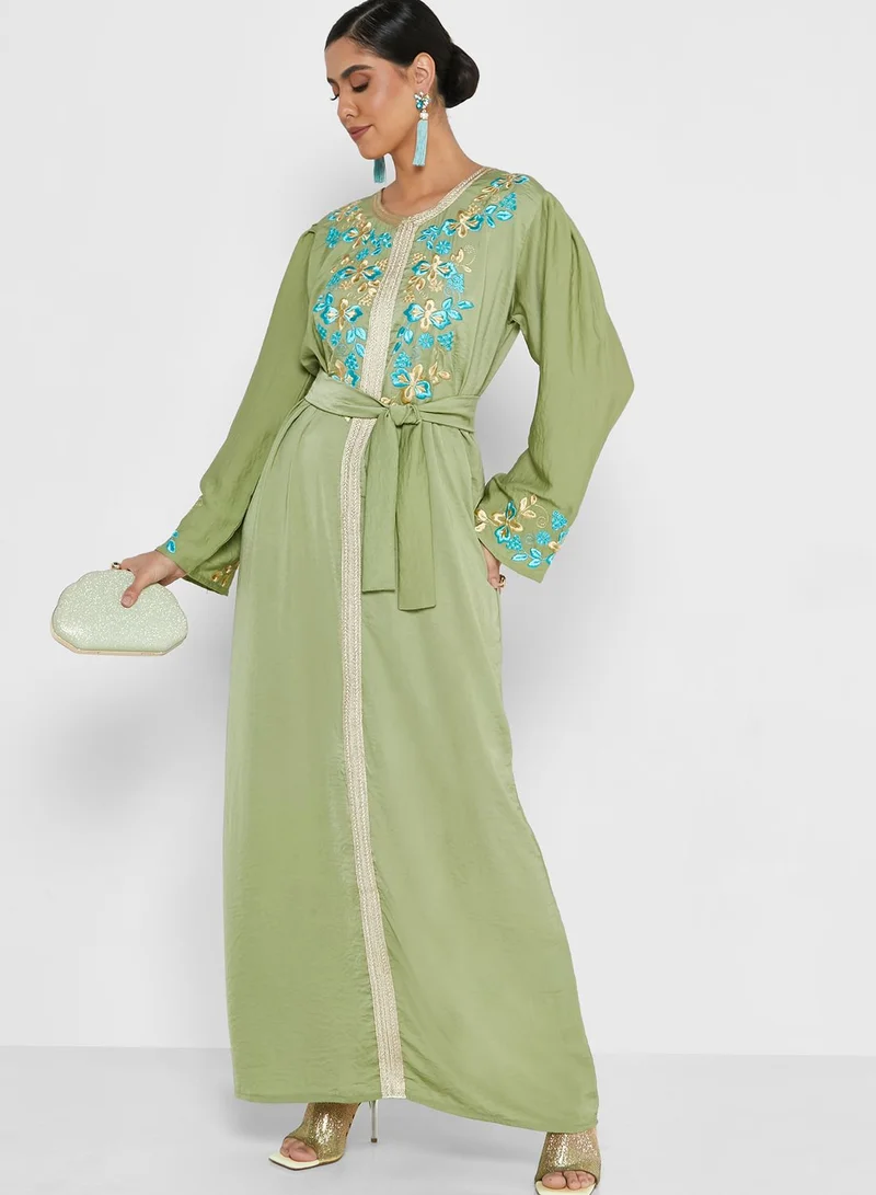 hayas closet Embellished Belted Jalabiya
