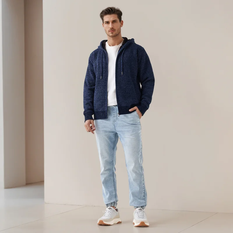 سبلاش فيڤ Men Textured Knit Polyester Hoodie